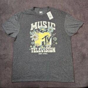MTV Music Television Graphic T Shirt XL‎ Extra Large Gray Floral Logo Est 1981